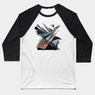 Modern abstract | Flying triangular | Black, Blue, and Orange Baseball T-Shirt